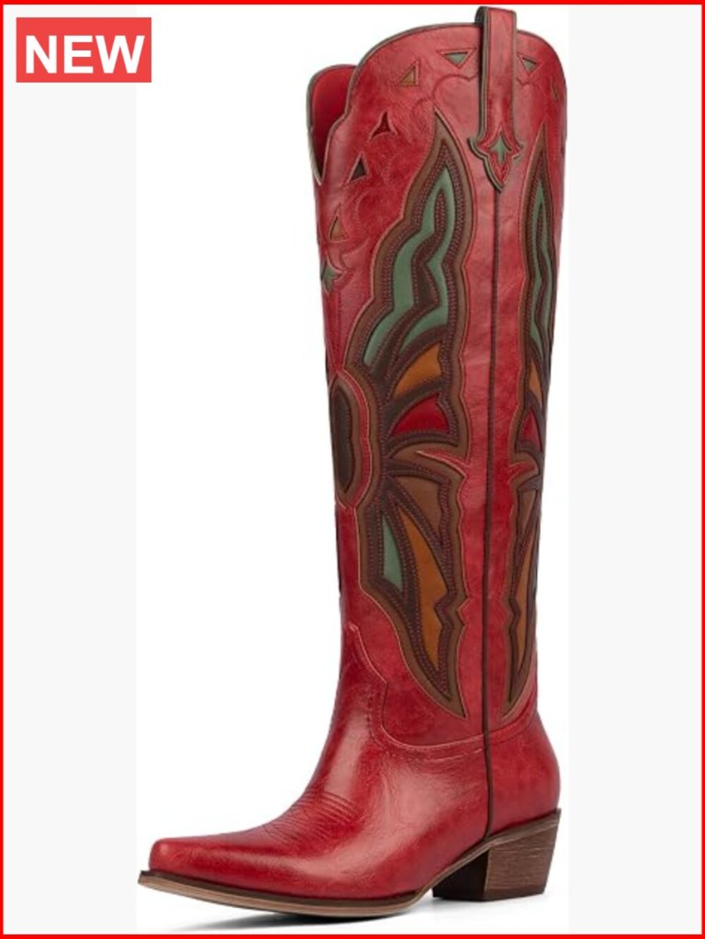 Knee High Chunky Heel Cowgirl Boots Faux Leather Pointed Toe Pull-On Western - Picture 1 of 7